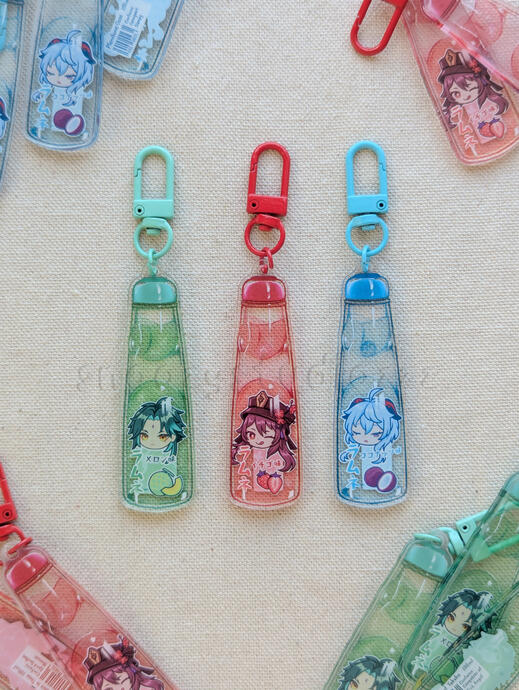 Hoyoverse Genshin Impact Ramune Acrylic Charm Keychain Xiao Hutao Ganyu Display