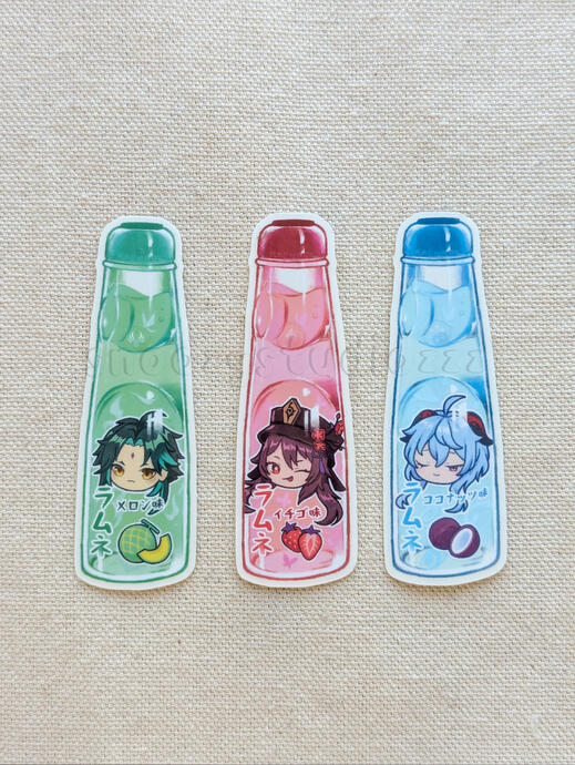 Hoyoverse Genshin Impact Xiao Hutao Ganyu Ramune Transparent Clear Glossy Sticker Hoyoverse Genshin Impact Xiao Hutao Ganyu Ramune Transparent Clear Glossy Sticker